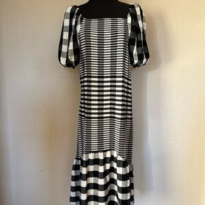 Topshop Black and White Plaid Midi Dress